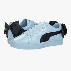 PUMA Blue Patent Leather Unisex-Child Basket Bow Slip on Sneaker Size 3